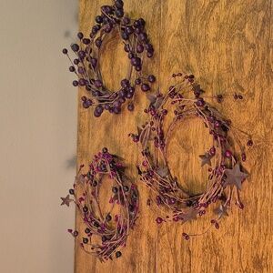 RUSTIC Country Charm Pip Berry Candle Ring Wreaths, Set of 3